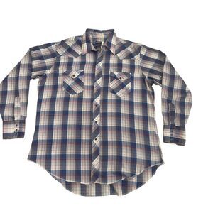 Wrangler Pearl Snap Western Shirt Mens 17.5 x 35 Long Tails Single Needle Plaid
